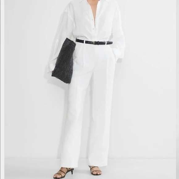 Aritzia Wilfred the Effortless Pant High Rise Wide Leg Linen Blend White 10 Tall